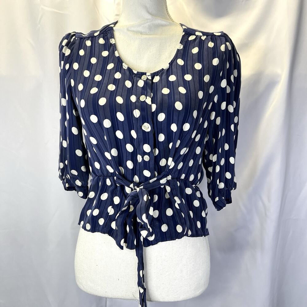 Rouje Eleonore Blue White Polka Dots Blouse 100% Viscose Size 40